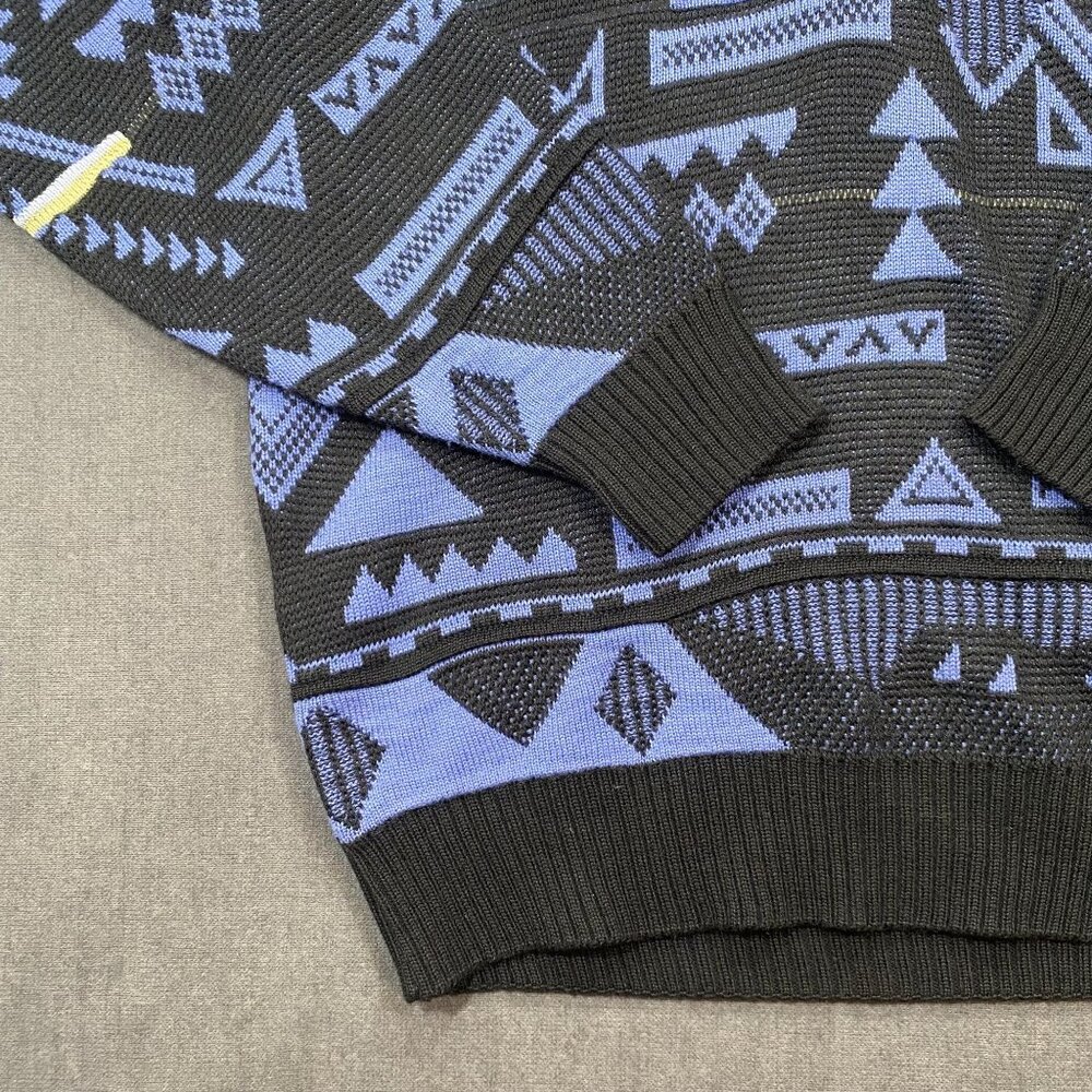 Vintage Descente Pullover Sweater Mens Medium Black & Blue Geometric Wool Blend - Picture 8 of 12